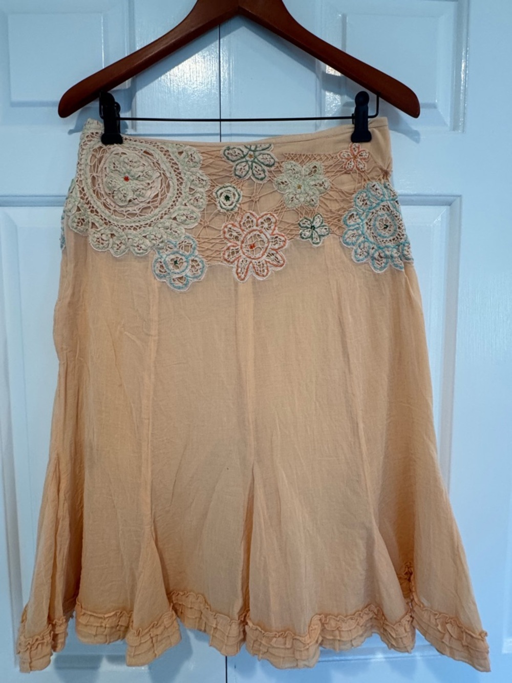 Odille Peach A-Line Skirt with Multicolor Floral Lace - Picture 2 of 4